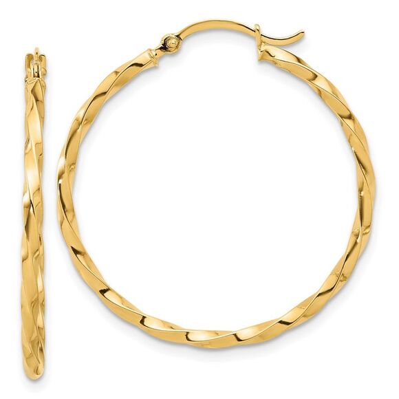 Kazi Luxury 14k Yellow Gold Polished and Twisted 1.8mm Hoop Earrings